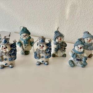 7 Festive Snowman Ornament Set in Blue and White